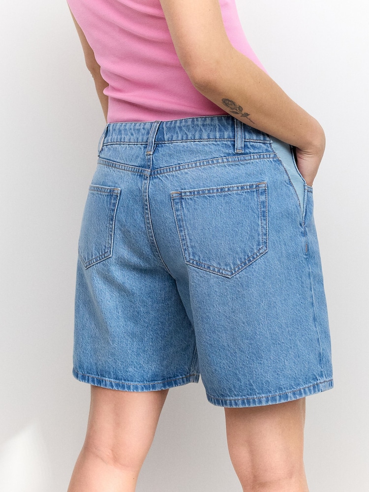 Mid Blue Maternity Denim 100% Cotton Shorts - Image 3 of 9