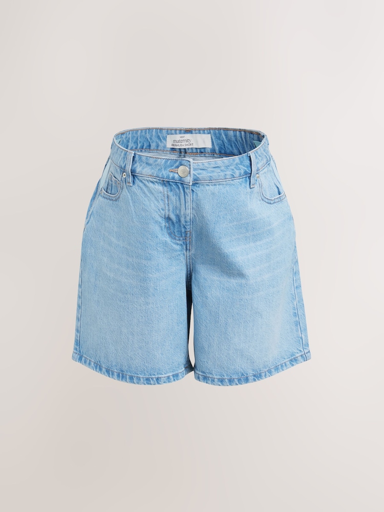 Mid Blue Maternity Denim 100% Cotton Shorts - Image 5 of 9