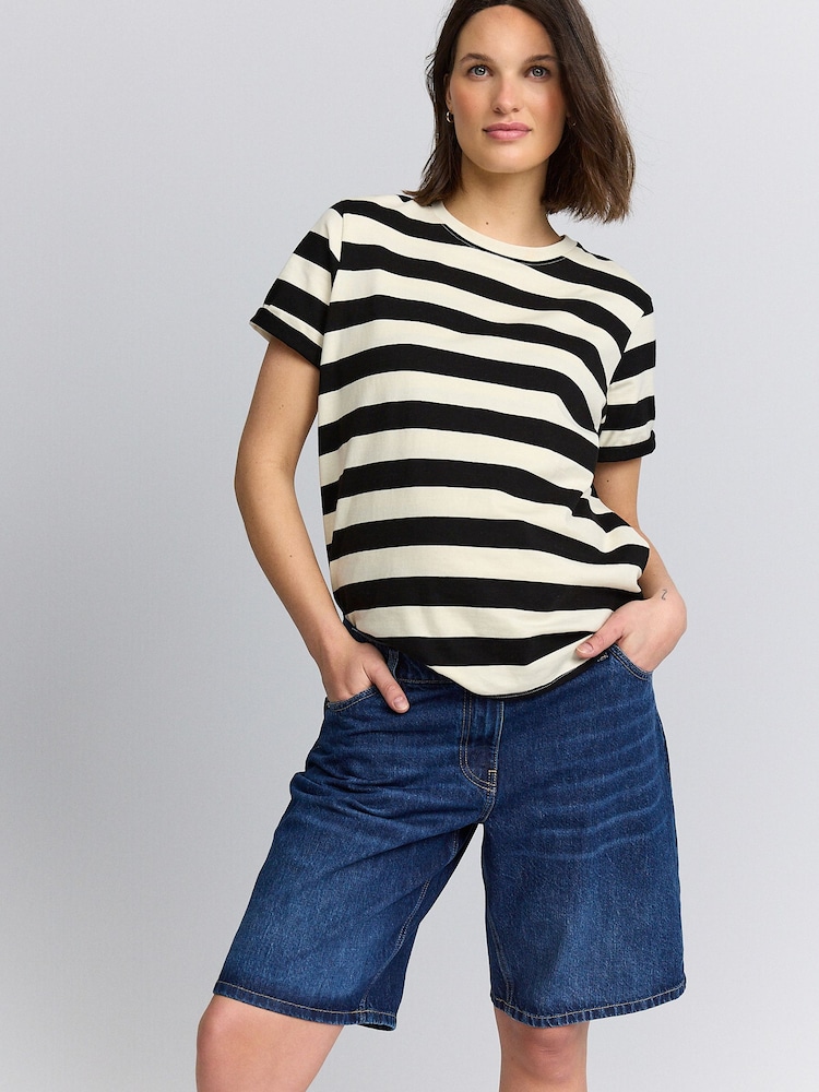 Lavado oscuro - Maternity Denim Long Shorts - Imagen 1 de 10
