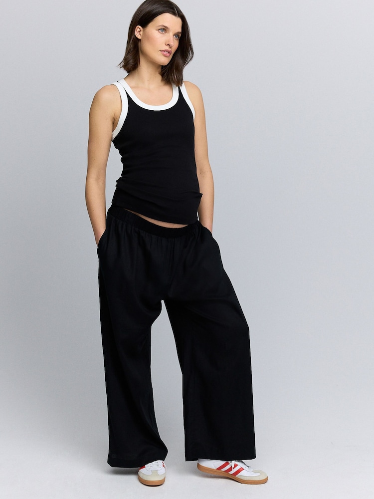 Schwarz - Maternity Wide Leg Trousers with Linen - Bild 1 von 10 Schwarz - Maternity Wide Leg Trousers with Linen - Bild 1 von 10