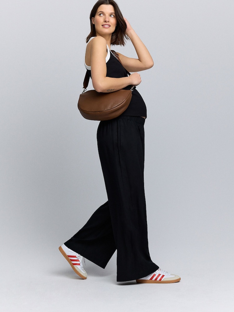 Black Maternity Wide Leg Trousers with Linen - Image 4 of 10