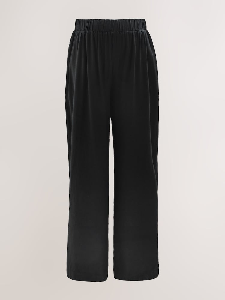 Black Maternity Wide Leg Trousers with Linen - Image 7 of 10
