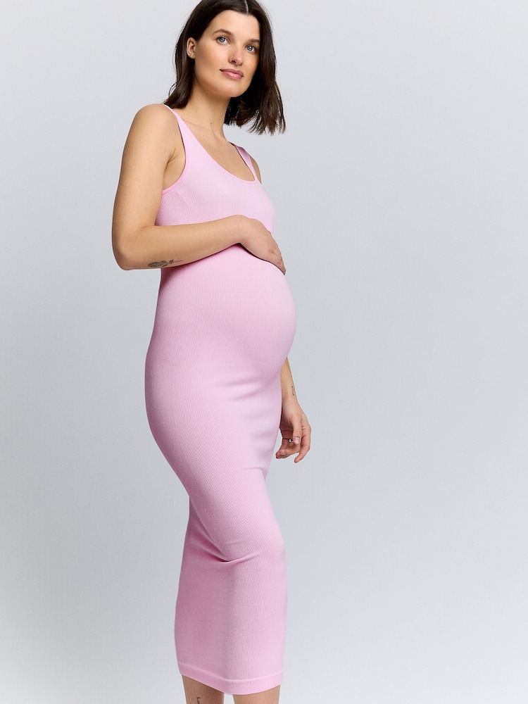 Pink Maternity Square Neck Seamless Dress - Image 1 of 7