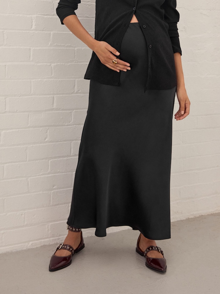 Black Maternity Satin Maxi Skirt - Image 2 of 8 Black Maternity Satin Maxi Skirt - Image 2 of 8