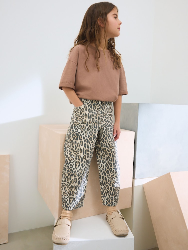 Animal Print Leopard Print 100% Cotton Barrel Jeans (3-16yrs) - Image 1 of 3