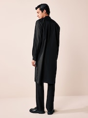 Black 100% Cotton Poplin Kurta with Embroidery - Image 3 of 9