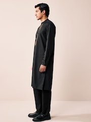 Black 100% Cotton Poplin Kurta with Embroidery - Image 4 of 9