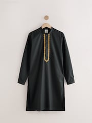 Black 100% Cotton Poplin Kurta with Embroidery - Image 7 of 9