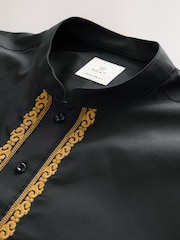 Black 100% Cotton Poplin Kurta with Embroidery - Image 8 of 9