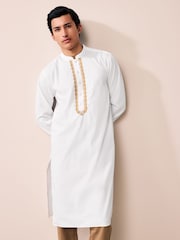 White 100% Cotton Poplin Kurta with Embroidery - Image 1 of 9
