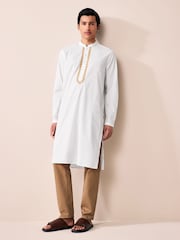 White 100% Cotton Poplin Kurta with Embroidery - Image 2 of 9