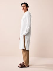 White 100% Cotton Poplin Kurta with Embroidery - Image 4 of 9