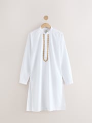 White 100% Cotton Poplin Kurta with Embroidery - Image 7 of 9