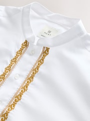 White 100% Cotton Poplin Kurta with Embroidery - Image 8 of 9