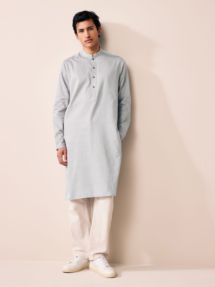 Light Grey Textured 100% Cotton Signature Kurta - Image 2 of 9