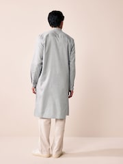Light Grey Textured 100% Cotton Signature Kurta - Image 3 of 9