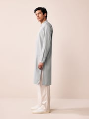 Light Grey Textured 100% Cotton Signature Kurta - Image 4 of 9