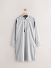 Light Grey Textured 100% Cotton Signature Kurta - Image 7 of 9