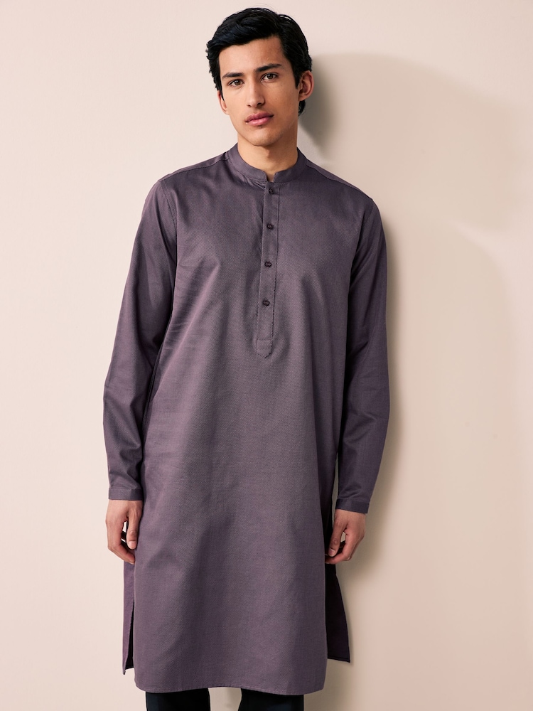 Lavender Purple Textured 100% Cotton Signature Kurta - Image 1 of 10
