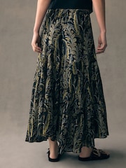 Black/Green 100% Cotton Boho Tiered Midi Skirt - Image 4 of 8