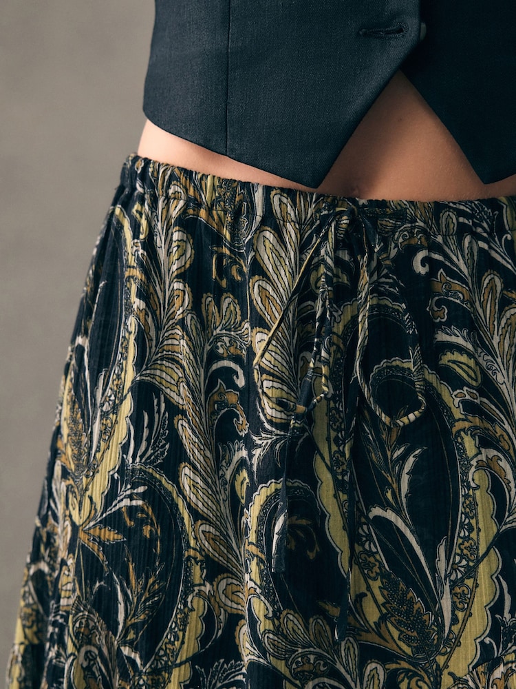 Black/Green Boho Tiered Midi Skirt - Image 5 of 8