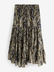 Black/Green 100% Cotton Boho Tiered Midi Skirt - Image 6 of 8