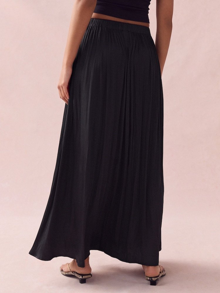 Black Pleated Satin Maxi Skirt - Image 4 of 5