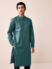 Green Textured 100% Cotton Signature Kurta - Image 1 of 6