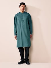 Green Textured 100% Cotton Signature Kurta - Image 2 of 6