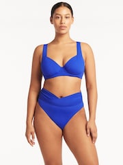 Sea Level Blue High Waist Essentials Wrap High Waist Bikini Briefs - Image 1 of 6