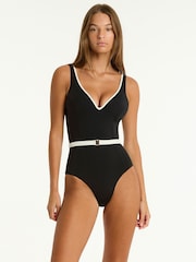 Sea Level Black Babylon Plunge One Piece Swimsuit - Image 1 of 6