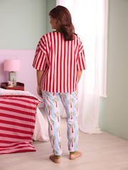 Eleanor Bowmer Pink/Red Stripe Palm 100% Cotton Pyjamas Set - Image 3 of 7