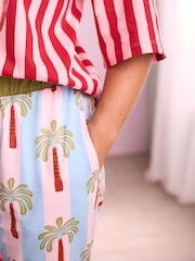 Eleanor Bowmer Pink/Red Stripe Palm 100% Cotton Pyjamas Set - Image 5 of 7