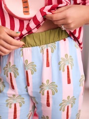 Eleanor Bowmer Pink/Red Stripe Palm 100% Cotton Pyjamas Set - Image 6 of 7