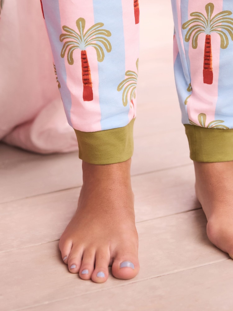 Eleanor Bowmer Pink/Red Stripe Palm 100% Cotton Pyjamas Set - Image 7 of 7