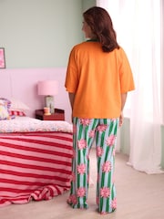 Eleanor Bowmer Orange/Pink Graphic 100% Cotton T-Shirt Pyjamas Set - Image 3 of 6