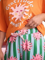Eleanor Bowmer Orange/Pink Graphic 100% Cotton T-Shirt Pyjamas Set - Image 6 of 6