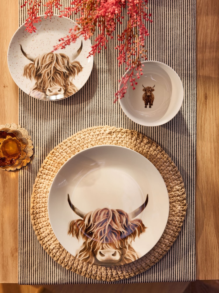 12 Piece Natural Hamish The Highland Cow Dinner Set - Image 2 of 5