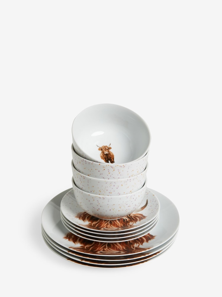 12 Piece Natural Hamish The Highland Cow Dinner Set - Image 5 of 5