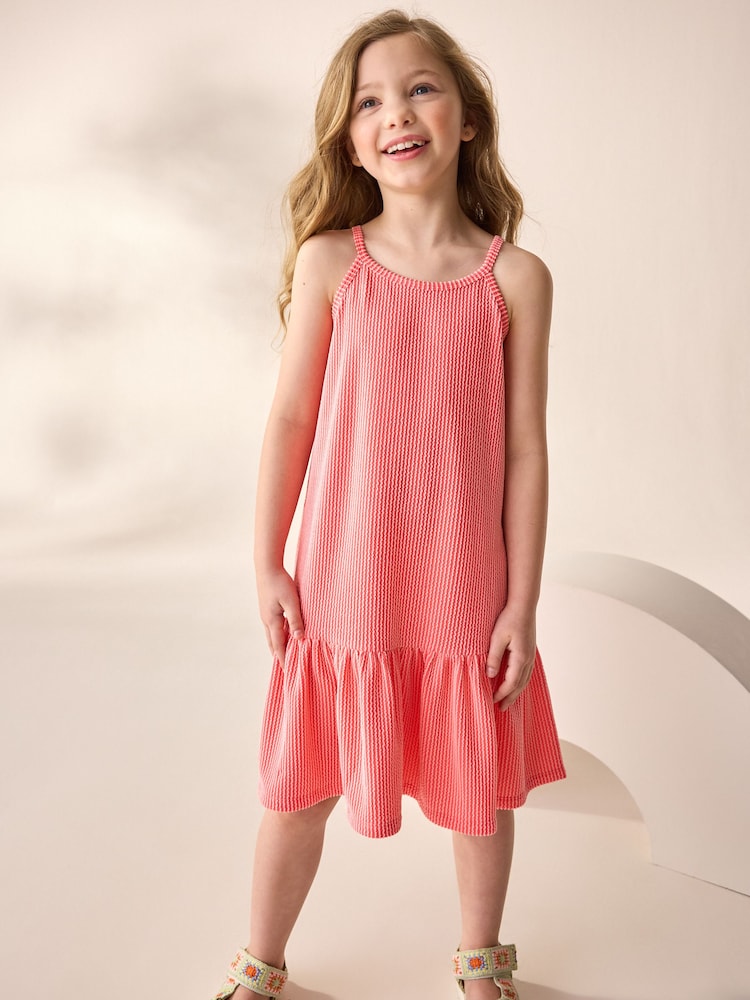 Coral Pink Stripe Strappy Halter Summer Dress (3-16yrs) - Image 1 of 9