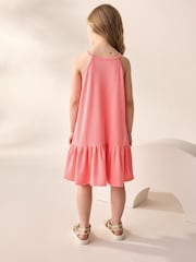Coral Pink Stripe Strappy Halter Summer Dress (3-16yrs) - Image 2 of 9