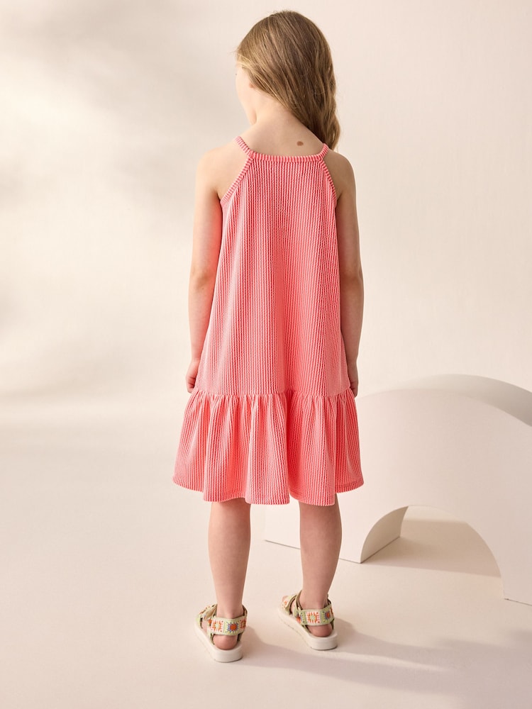 Coral Pink Stripe Strappy Halter Summer Dress (3-16yrs) - Image 2 of 9