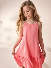Coral Pink Stripe Strappy Halter Summer Dress (3-16yrs) - Image 3 of 9