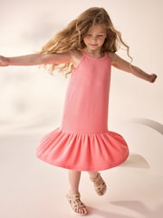 Coral Pink Stripe Strappy Halter Summer Dress (3-16yrs) - Image 4 of 9