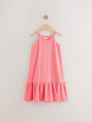 Coral Pink Stripe Strappy Halter Summer Dress (3-16yrs) - Image 6 of 9