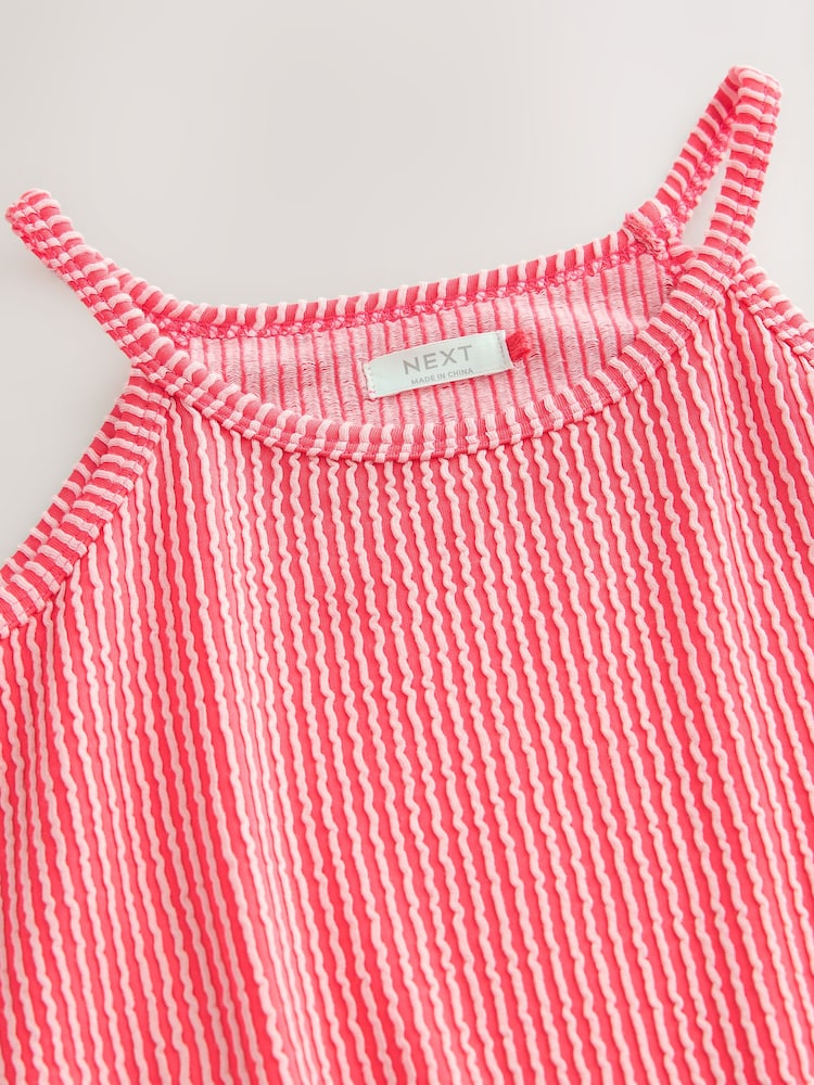 Coral Pink Stripe Strappy Halter Summer Dress (3-16yrs) - Image 9 of 9