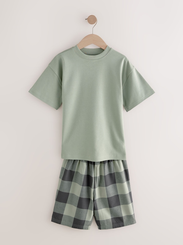 Buy Green/Orange Woven Check Short Pyjamas Pack (3-16yrs) from