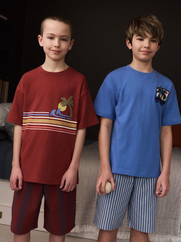Red/Blue Check Woven Short Pyjamas 2 Pack (4-16yrs) - Image 2 of 5
