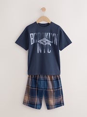 Navy/ Grey Varsity Check Woven Short Pyjamas 2 Pack (4-16yrs) - Image 4 of 8