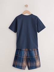 Navy/ Grey Varsity Check Woven Short Pyjamas 2 Pack (4-16yrs) - Image 5 of 8